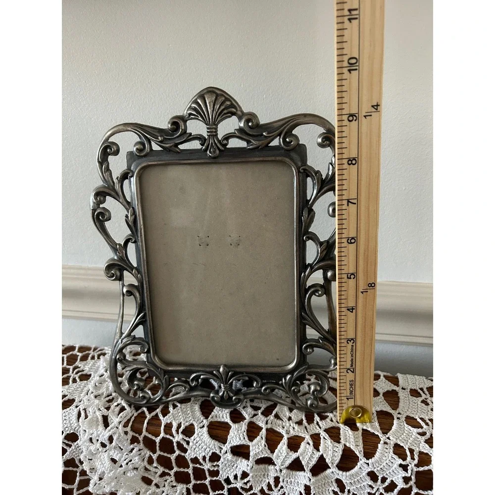 Burnes of Boston Silver Tone Ornate Scroll Fleur-De-Lis Metal Picture Frame 4x6